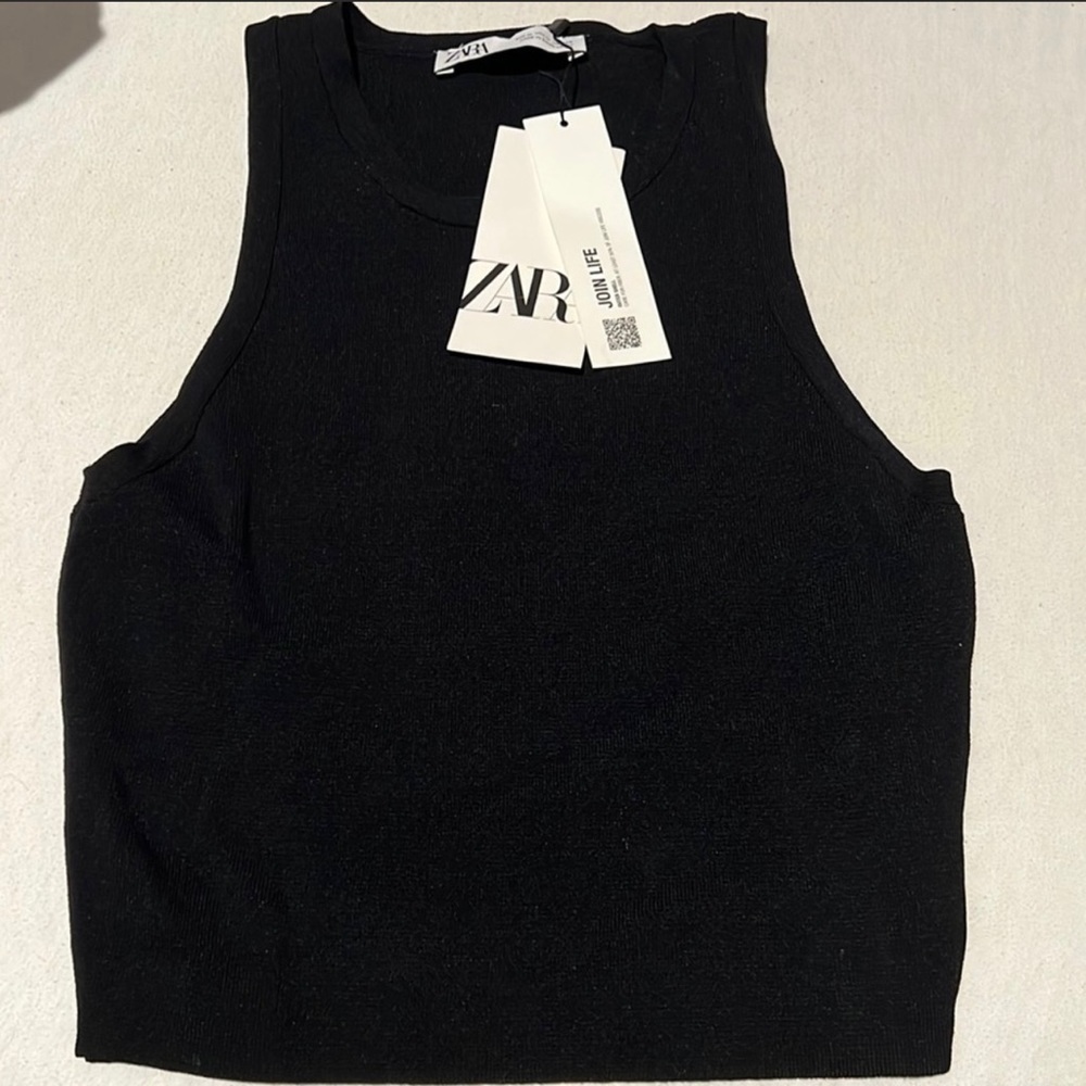 NWT Zara Knit Crop Top. Size M. Black - Picture 7 of 8